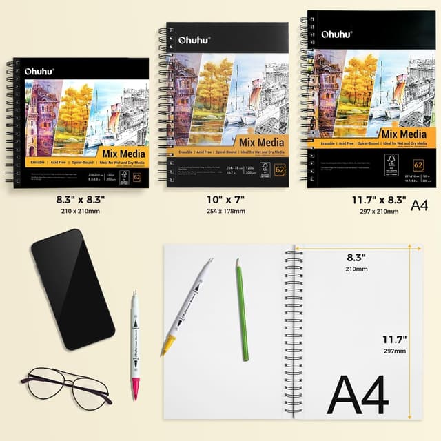 Detalle 2 de Ohuhu A4 Mixed Media Sketchbook 200gsm — 124 pages 🎨