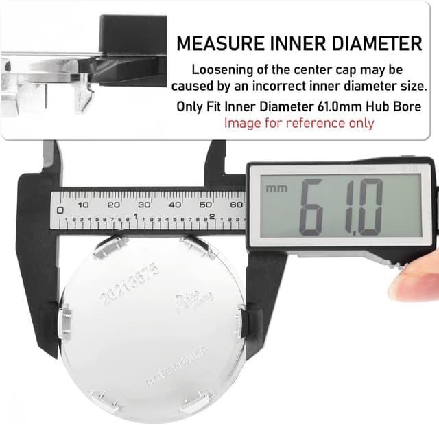 Detalle de RhinoTuning 4 Pack 64mm wheel hub caps (OD 64mm, ID 61mm) in silvery style