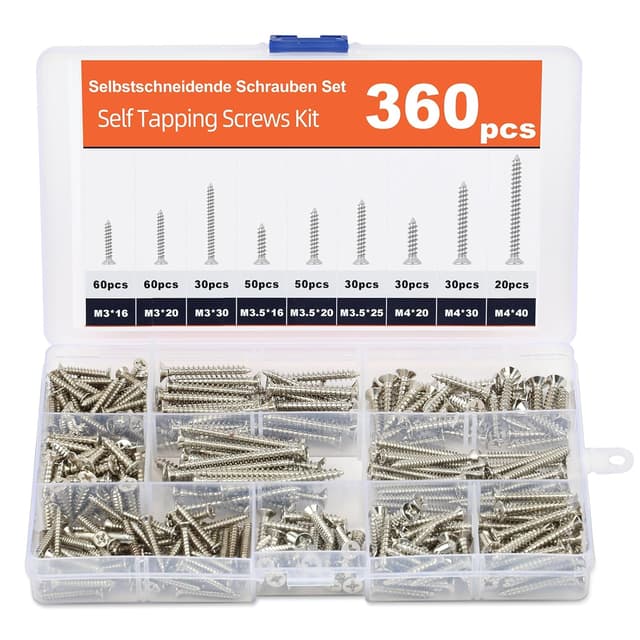 Detalle de Flintronic lot de 360 vis à bois autotaraudeuses à tête fraisée universelle M3/M3.5/M4 (16 à 40 mm) avec boîte PP