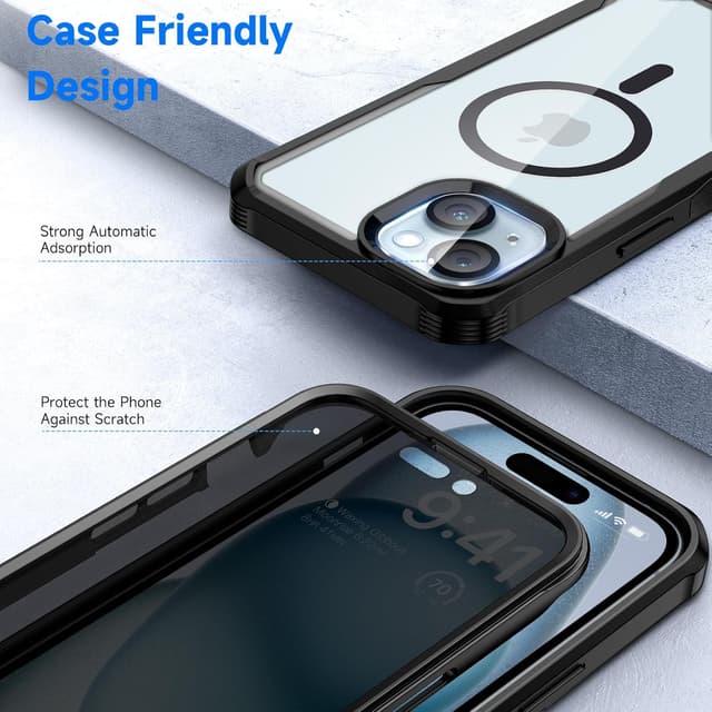 Thumbnail 5 de seacosmo Magnetic for iPhone 15 (6.1 inch) Case with Privacy Glass Screen Protector & MagSafe
