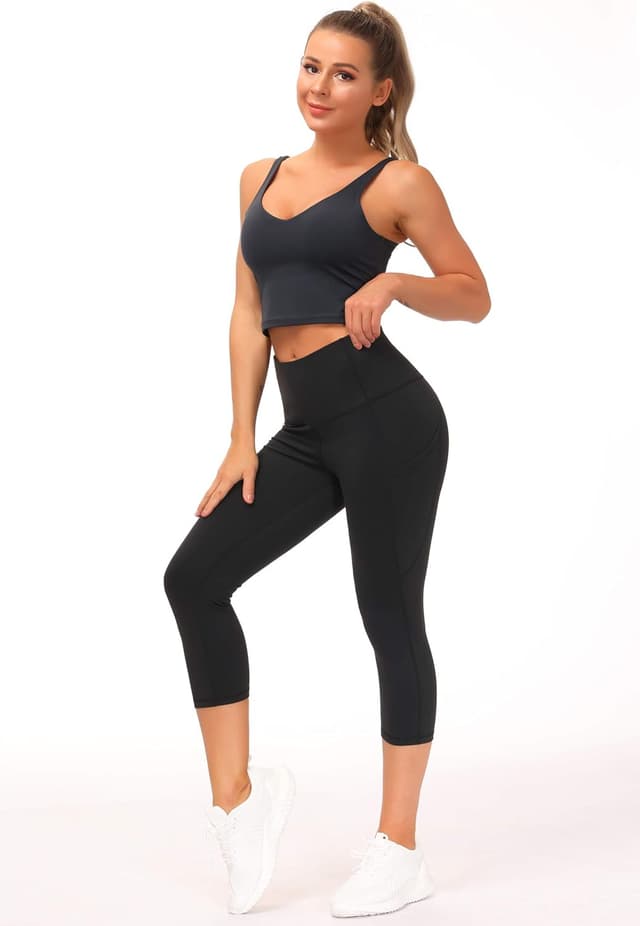 Detalle 2 de The Gym People Women’s High Waist Capri 3/4 Yoga Leggings with Pockets (Tummy Control)