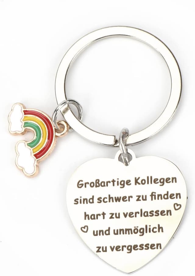 Detalle de Schlüsselanhänger Abschiedsgeschenk für Kollegen mit Regenbogen-Anhänger und Herz-Zitat