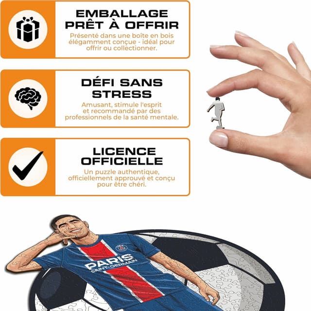 Detalle de Puzzle en bois Iconic Puzzles PSG Achraf Hakimi (taille S) – 150 pièces, licence officielle