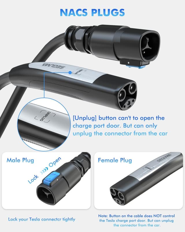 Detalle 2 de SEGUMA EV Charger Extension Cable for Tesla (NACS), Up to 50A, 21ft 240V 12kW
