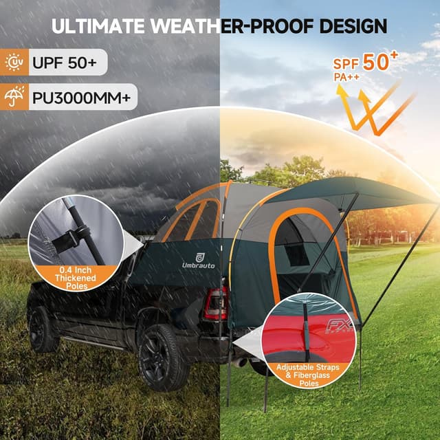 Detalle 2 de Umbrauto Truck Bed Tent with Awning (5.5–5.8FT) — PU3000mm Waterproof Tailgate Pickup Tent for 2-Person Camping