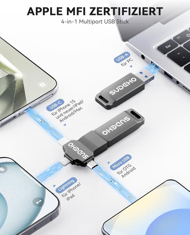 Detalle 2 de SUDEHO MFi USB‑Stick 128 GB für iPhone