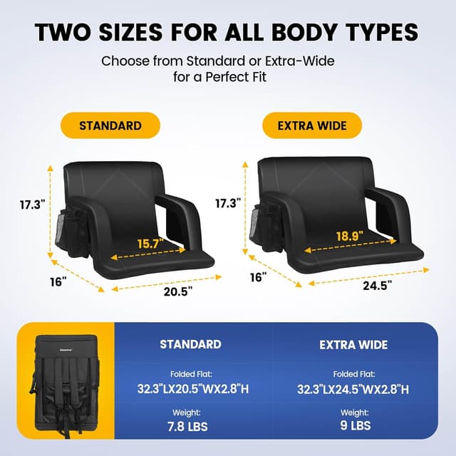 Detalle 2 de Sheenive Stadium Seats with Back Support (380 lbs) – 2.8'' Cushioned Bleacher Seat with 6 Adjustable Angles, Armrests & Cup Holders