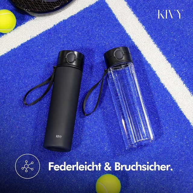 Detalle 2 de KIVY Trinkflasche 1,5 Liter – auslaufsicher, kohlensäuregeeignet & für Sport, Schule und Büro