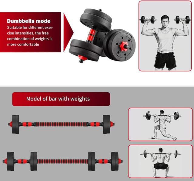 Detalle de Quick adjustable 2-in-1 dumbbell/barbells set Weights 15KG with connecting rod (compact home fitness)