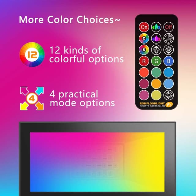 Detalle de Bhochy LED Floodlight Outdoor 50W RGB (2 Pack) with Remote, Timing & 4 Modes, IP66