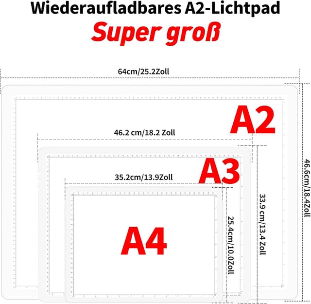 Detalle 2 de TOHETO A2 Leuchttisch für Diamantmalerei (64 × 46,6 cm) – kabellose Lichtbox mit Magneten und Akku