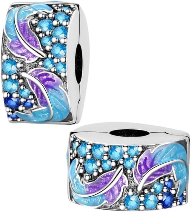 Detalle de LNQOBU Clip/Stopper charms per bracciale in Argento 925 con zirconi cubici Stella Luna Farfalla Blu