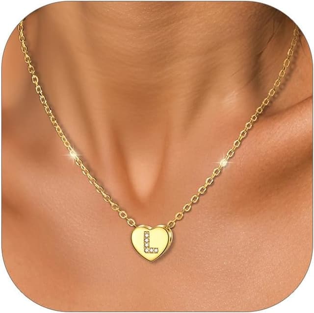 Detalle de GoldChic Herzkette Damen Kette mit Buchstaben-Anhänger, Kupfer/14K vergoldet, 41 cm + 5 cm