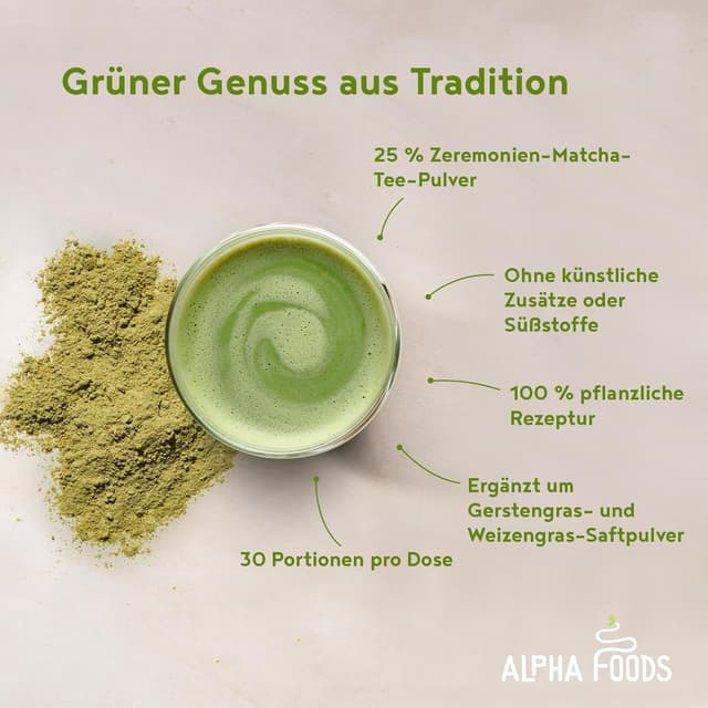Detalle 2 de Alpha Foods Matcha Latte Pulver 25% Matcha