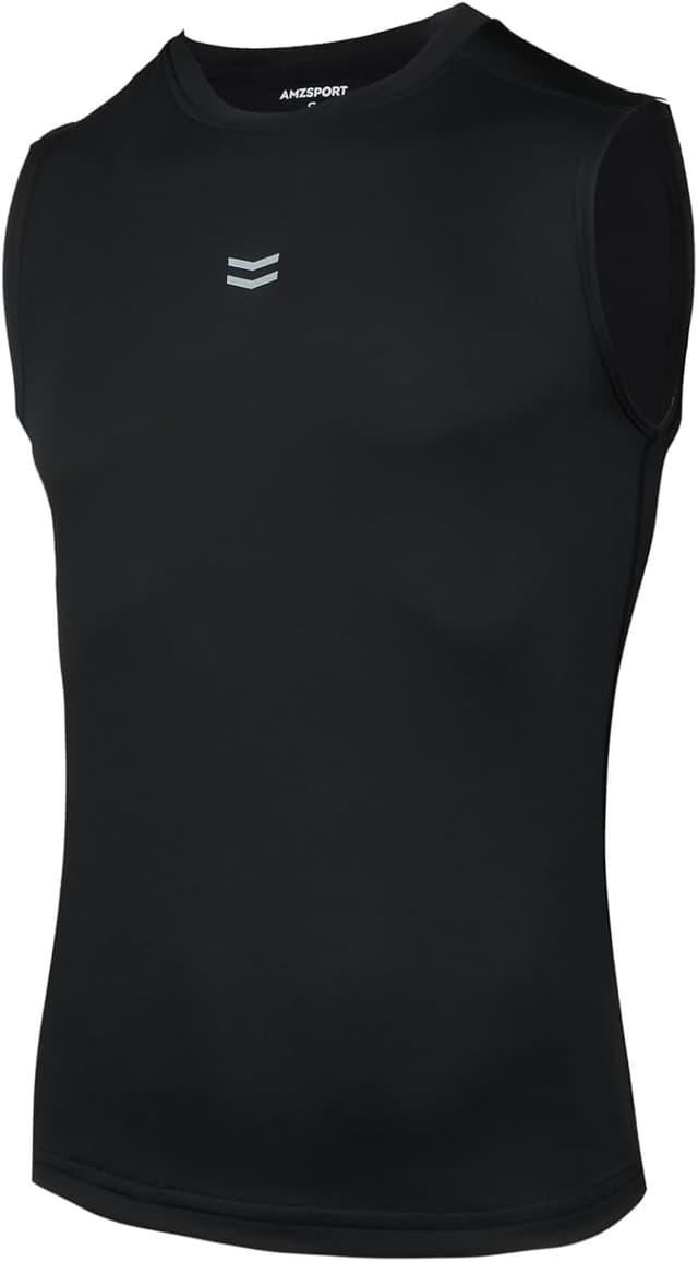Detalle de AMZSPORT Canotta Compressione Uomo con asciugatura rapida e logo riflettente per palestra, running e training
