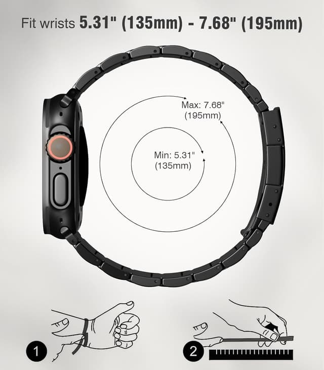 Detalle 2 de ZABUDUO Upgraded Titanium Watch Band Replacement for Apple Watch Ultra & 44mm–49mm Models (Black)