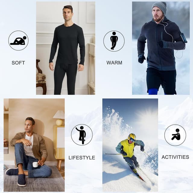 Detalle 2 de LNFINTDO Lot de 2 sous-vêtements thermiques pour homme à manches longues