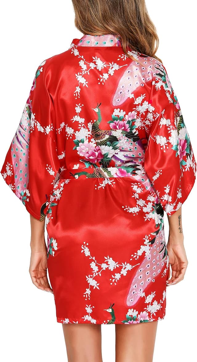 Detalle de Kimono japonais femme Vlazom en satin, court mariage (peignoir pour la mariée et demoiselles)