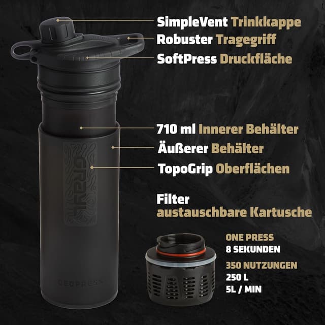 Detalle 2 de GRAYL GeoPress 710ml Outdoor Wasserfilter đ°
