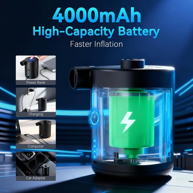 Detalle 2 de Bomba de Aire eléctrica portátil inflador