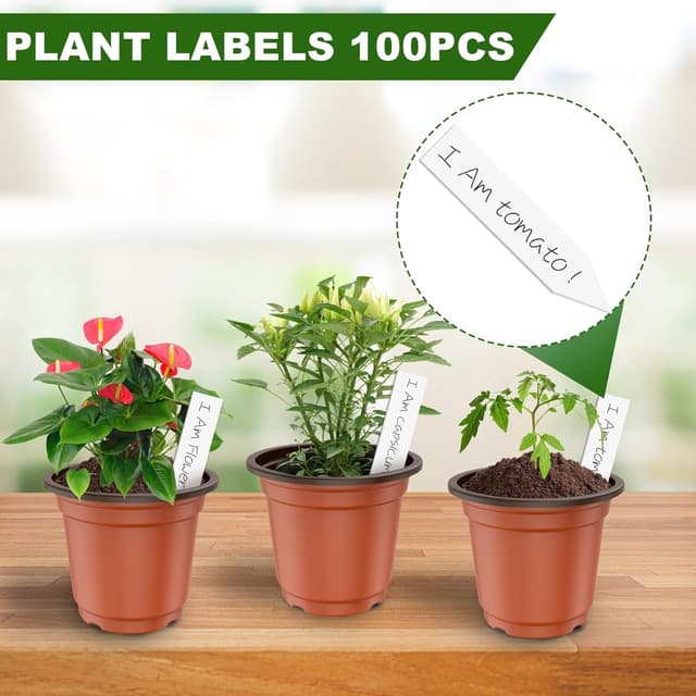 Detalle 2 de PEYOU 100er Set Pflanzentöpfe mit 100 Stecketiketten (10 cm) aus Kunststoff