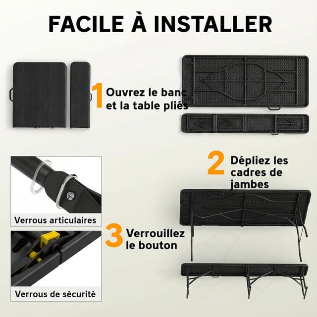 Thumbnail 3 de Outsunny Table Pliante 180 cm et Bancs Pique-Nique