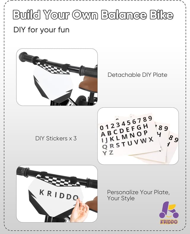 Detalle 2 de KRIDDO 2-in-1 Kids Tricycle and Toddler Balance Bike (18 Months–3 Years) with Detachable Pedals and Stowable Training Wheels, Black