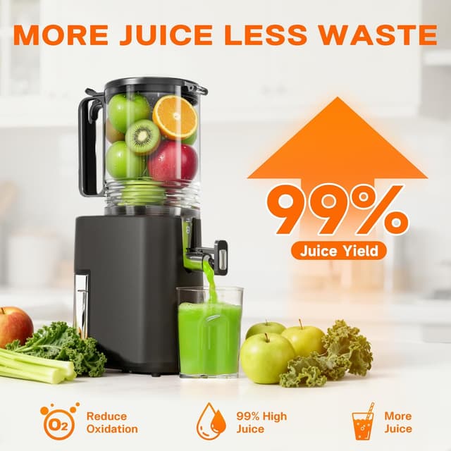 Detalle de Cold Press Juicer with 5.5-inch Wide Feed Chute (Slow Masticating) – Gray