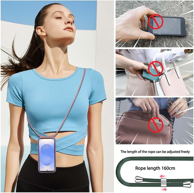 Thumbnail 6 de AoozeFon Handyhülle für Samsung Galaxy S25/S24 mit Band, Kordel und Schutz aus weichem TPU – Rosa