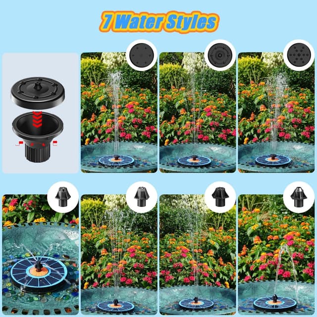 Detalle 2 de Yzert 3.5W Solar Fountain with Flower: solar-powered bird bath fountain with 7 nozzles
