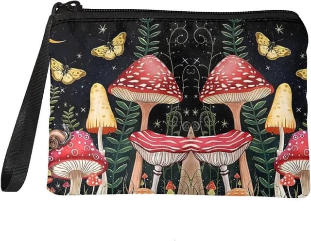 Detalle de Chaqlin women’s coin purse flannel mini wallet pouch (grey wolf print) with wrist strap