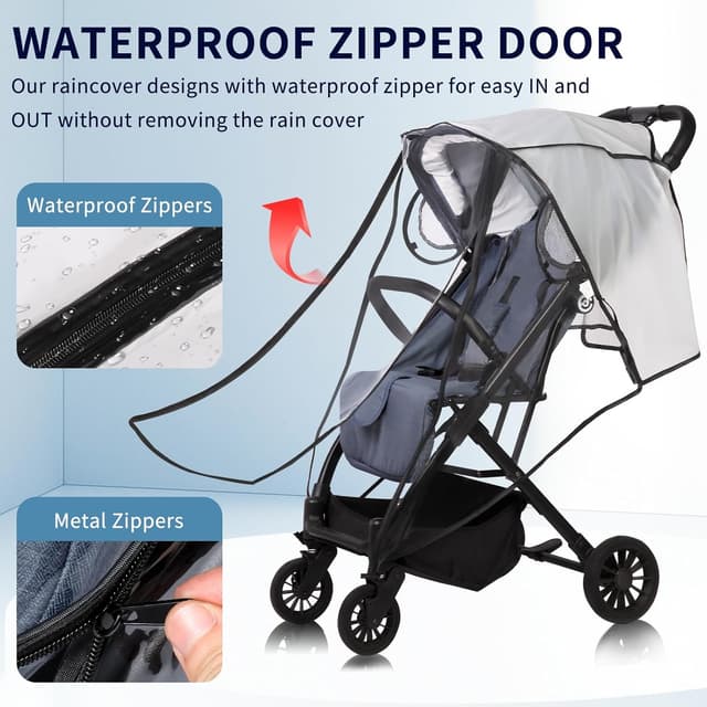 Detalle de Universal Pushchair Rain Cover with Front Zip, Clear EVA Weather Shield