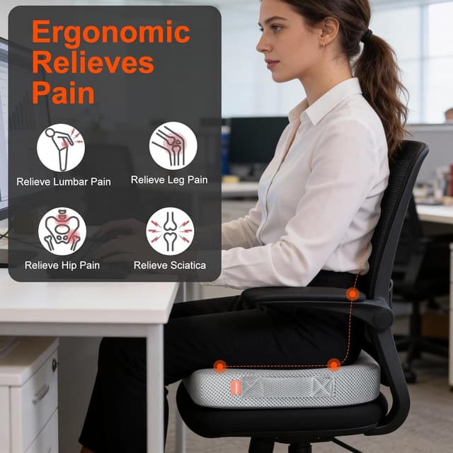 Detalle 2 de inaepeak Coussin de siège en mousse à mémoire de forme extra épais et large (housse maille lavable) – Gris