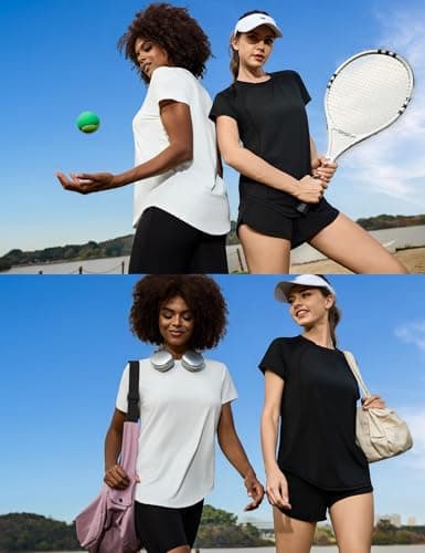 Detalle de Gyabnw Camiseta Deportiva de Mujer de Manga Corta con Espalda de Malla (Blanco)