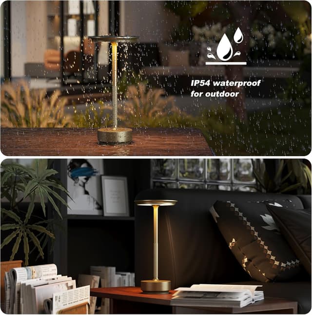 Detalle de TBBGA 2-Pack Rechargeable Cordless Table Lamps (Gold) with Stepless Dimming & Memory