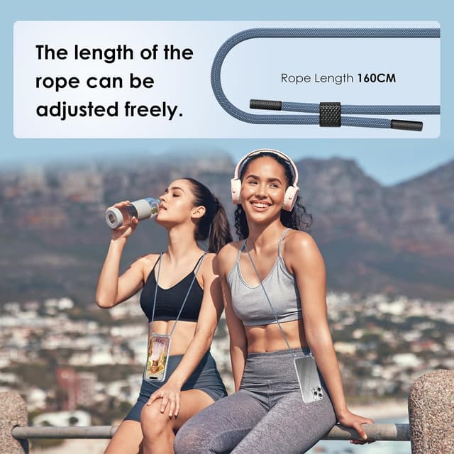 Detalle 1 de Vaykwo Handykette mit Band für iPhone 16 Pro – transparente Necklace-Hülle mit Kameraschutz & Bildschirmschutz (blau)