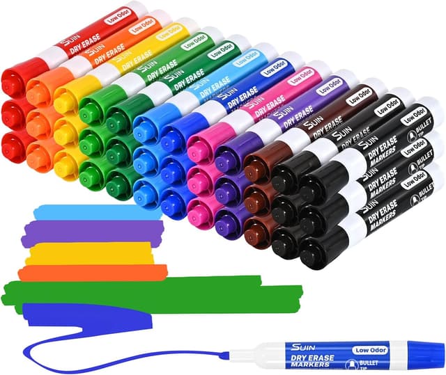 Thumbnail 6 de SUIN 12 Vibrant Whiteboard Pens (2.7mm Medium Bullet Tip) – low-odour dry-wipe markers in assorted colours