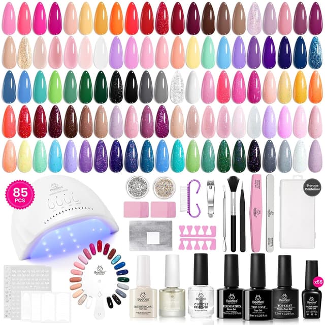 Detalle de Beetles Gel-Nagellack-Set mit UV-Licht (85-teilig) – 55 Farben + Deko für DIY-Maniküre zu Hause