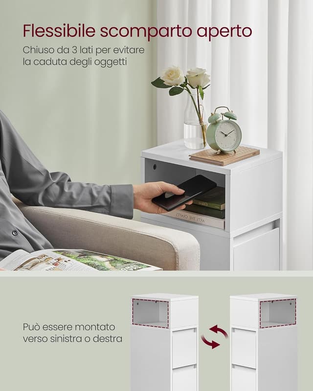 Detalle 2 de VASAGLE KAILYN LET656W01 comodino stretto moderno con 2 cassetti e scomparto