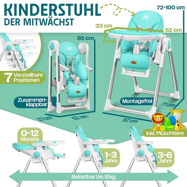 Thumbnail 1 de KIDIZ 3in1 Hochstuhl Türkis