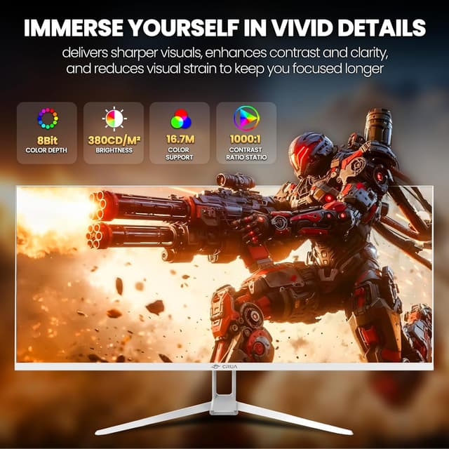 Detalle de CRUA 34" White Gaming Monitor 3440x1440 165Hz
