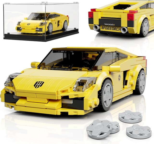 Detalle de Mould King 27076 Technik Speed Champion Klemmbausteine Supersportwagen mit Acrylvitrine (342 Teile)