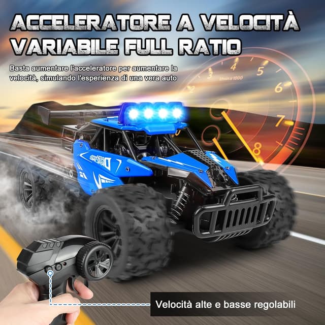 Detalle 2 de Joellfuner Monster Truck radiocomandato 2,4 GHz 1:16 con luci LED a quattro colori (blu)