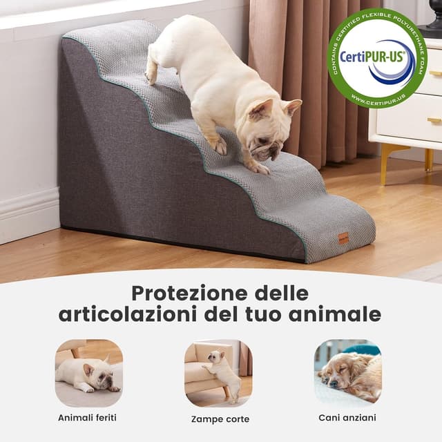 Detalle 2 de Gardner Pet Scala per Cani Piccoli 58 cm, 5 Gradini, con Rampina in Schiuma e Rivestimento Antiscivolo e Impermeabile