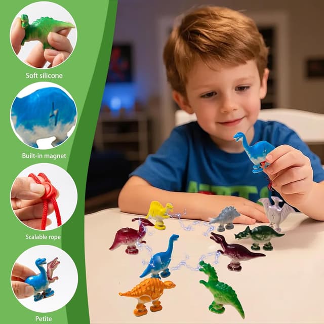 Detalle de CWENDANER Magnetisches Dinosaurier-Schachspiel für Kinder ab 3 Jahren (20 magnetische Dino-Figuren, Seilring & Beutel)