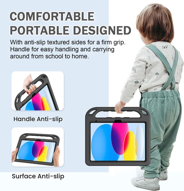 Detalle de Surom Kids Case for iPad A16 (11th Gen) / iPad 10th Gen (10.9-inch) with Built-in Screen Protector – Black