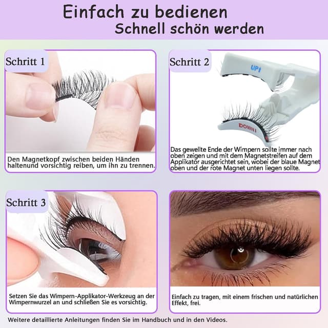 Detalle de Chlffua Magnetische Wimpern Set für natürliches Styling mit Applikator – wiederverwendbare Magnetwimpern ohne Kleber & Eyeliner