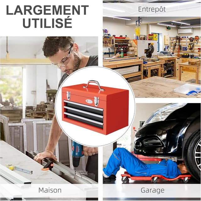 Thumbnail 4 de DURHAND Caisse à Outils Acier 3 tiroirs Rouge