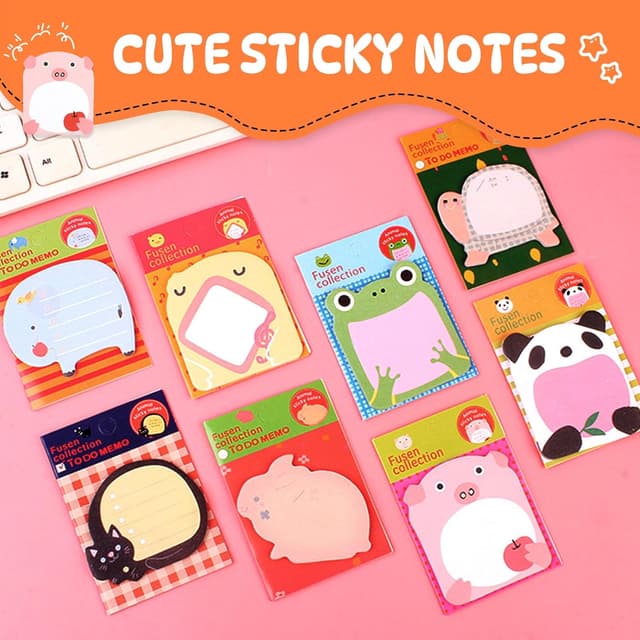 Detalle 2 de Qufiiry 32 Packs Cartoon Sticky Notes (640 Sheets) – Animal Message Notes for Kids, School & Home