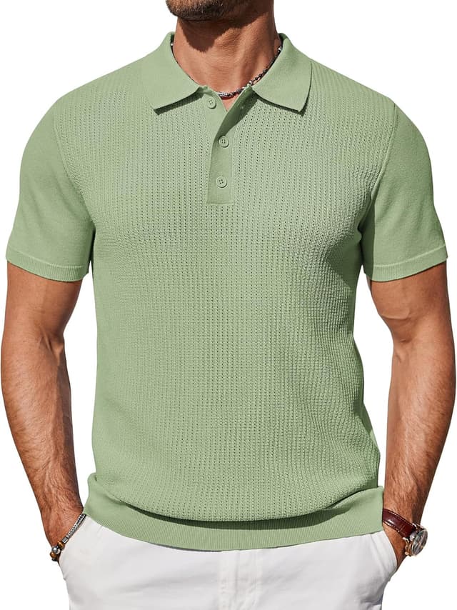 Detalle 2 de COOFANDY Polo homme manches courtes en viscose pour l’été (tricot décontracté golf)